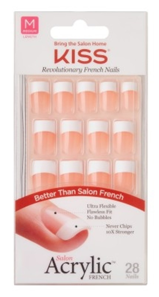 BL Kiss Salon Acrylic French 28 Count Medium Square Pink - Pack of 3