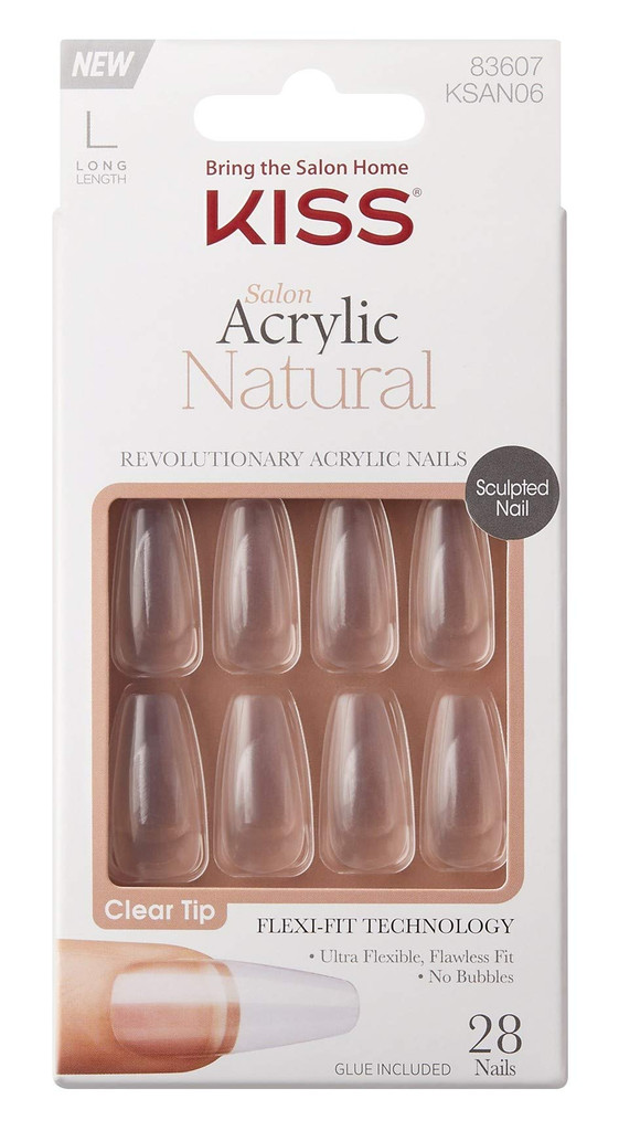 BL Kiss Salon Acrylic Natural 28 Count Long Length Clear - Pack of 3