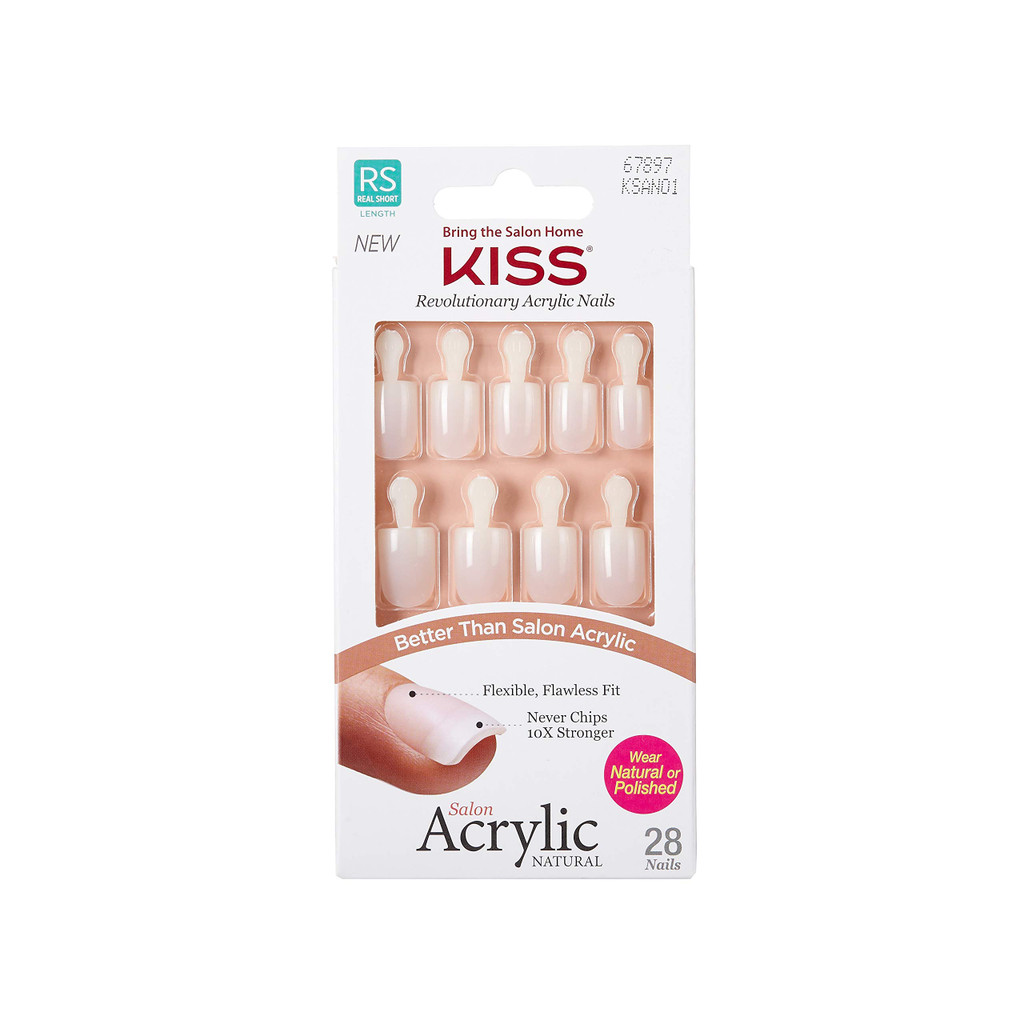 BL Kiss Salon Acrylic Natural 28 Count Real Short Nude - Pack of 3