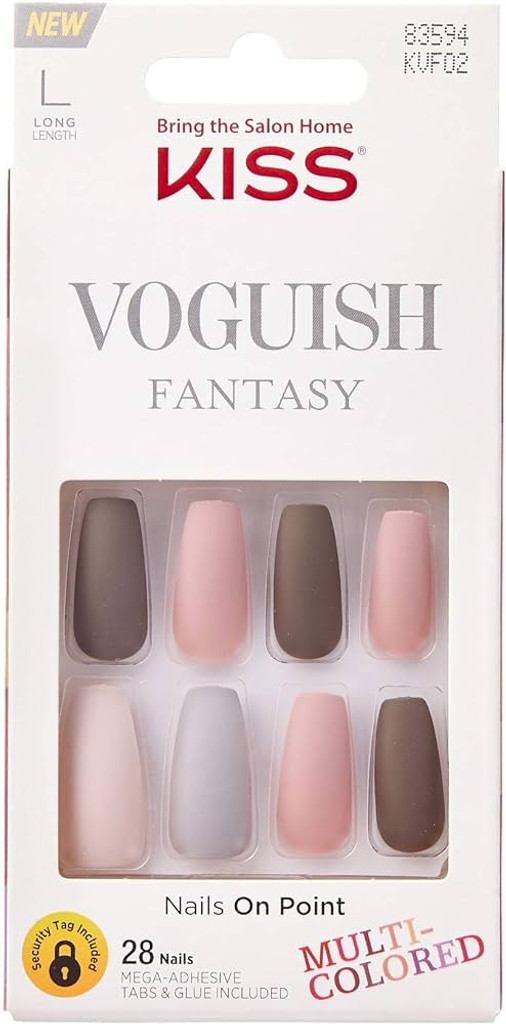 BL Kiss Voguish Fantasy Nails 28 Count Multi-Colored Long - Pakke med 3