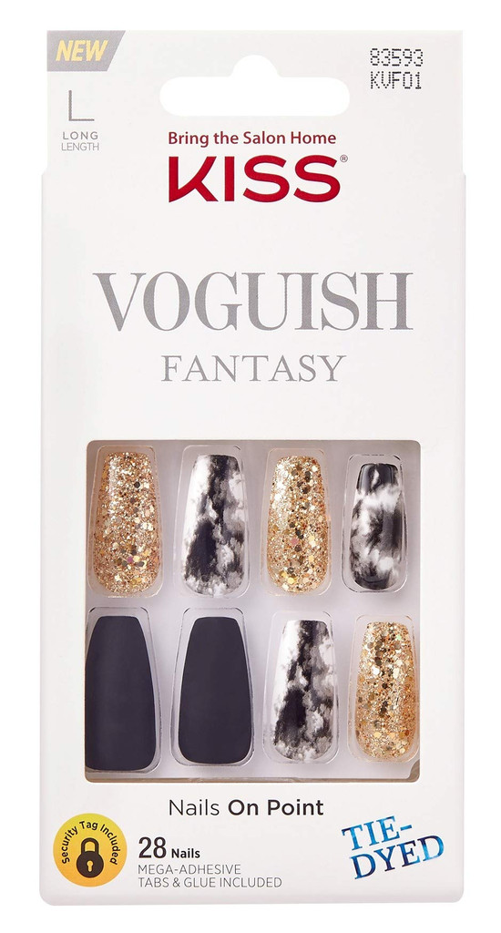 BL Kiss Voguish Fantasy Nails 28 Count Tie-Dyed Long - חבילה של 3