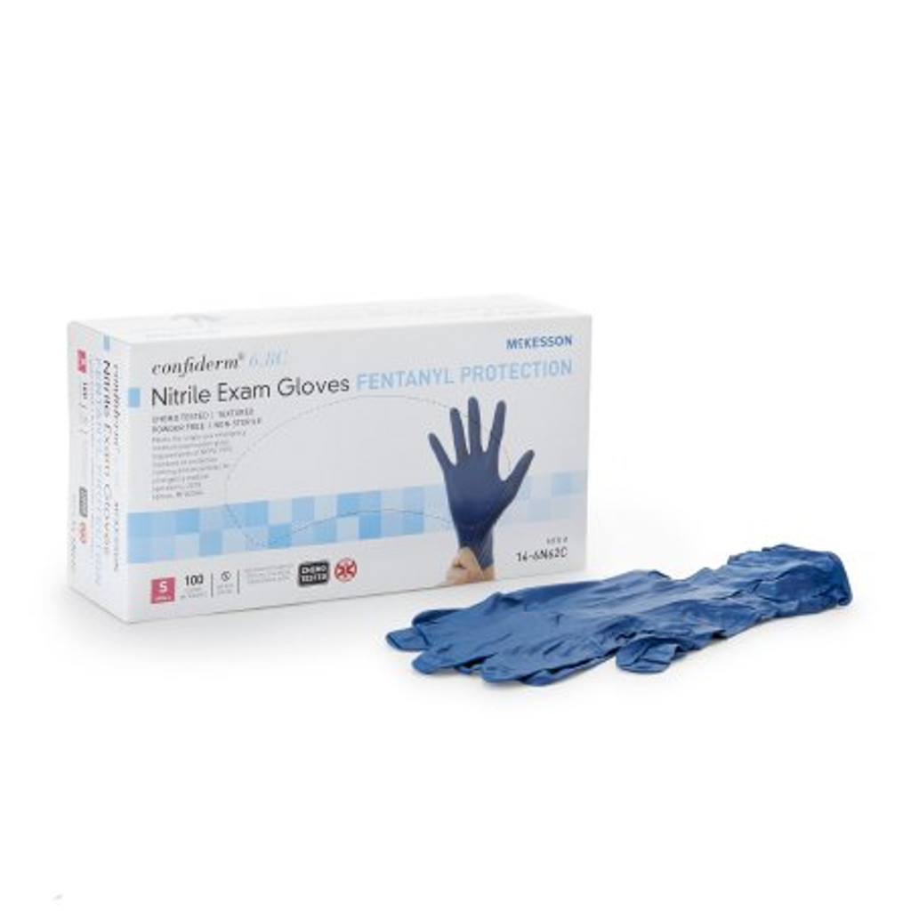 Onderzoekshandschoen mckesson confiderm® 6.8c klein niet-steriel nitril standaard manchetlengte getextureerde vingertoppen blauw chemo getest / fentanyl getest
