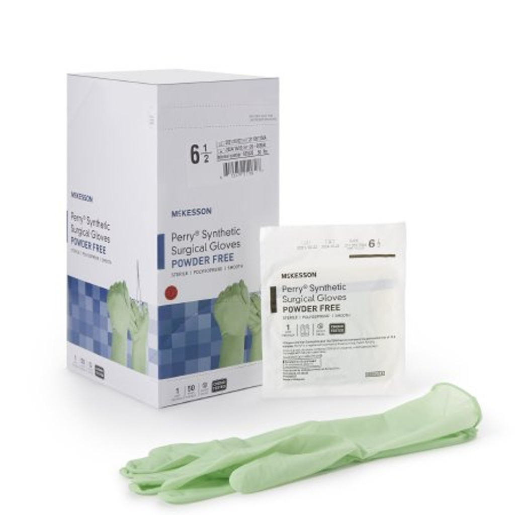 Gant chirurgical mckesson perry® performance plus taille 6,5 stérile en polyisoprène longueur de manchette standard lisse vert testé chimio

