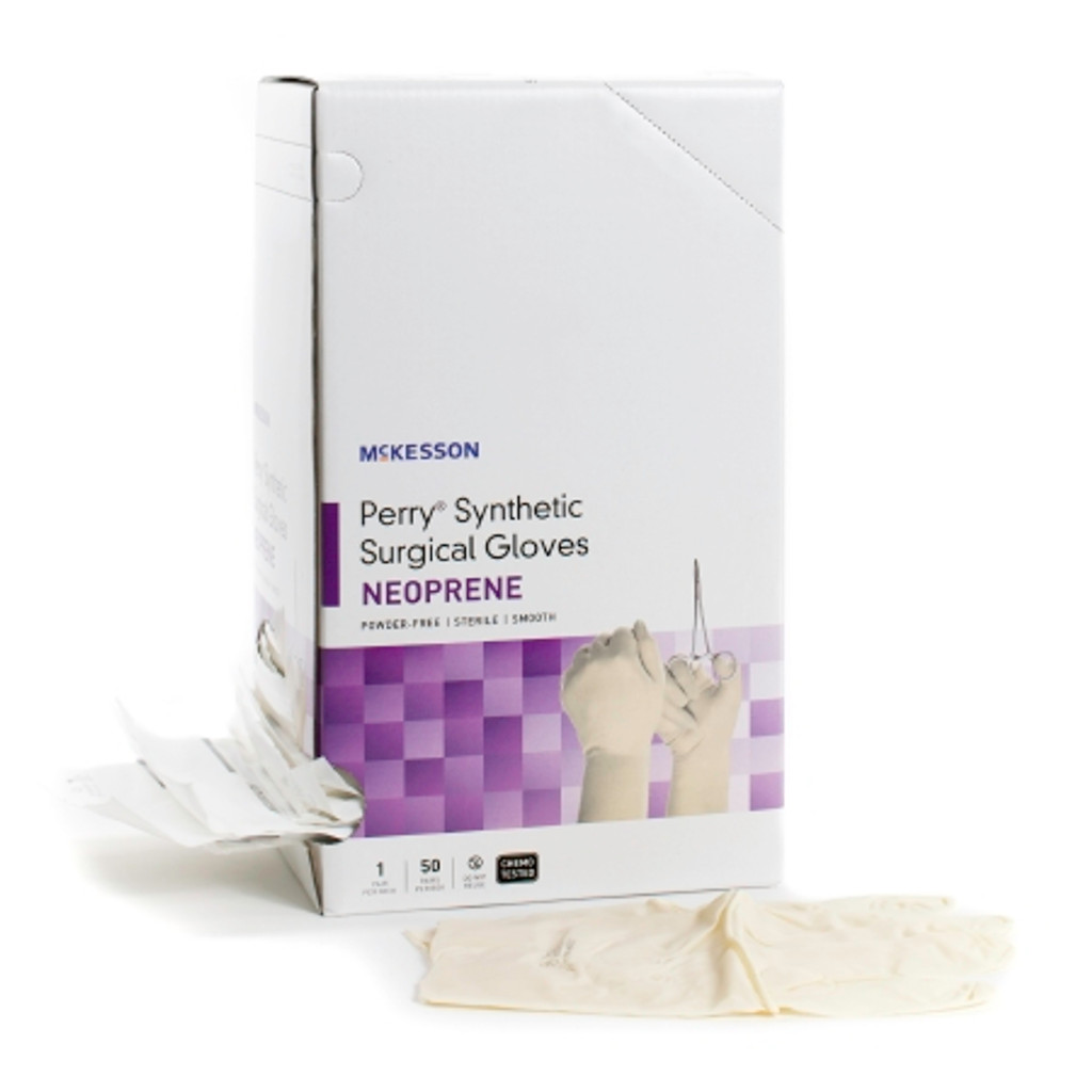 Guante quirúrgico guantes quirúrgicos sintéticos mckesson perry® talla 5.5 policloropreno estéril largo estándar del puño crema suave probado con quimioterapia
