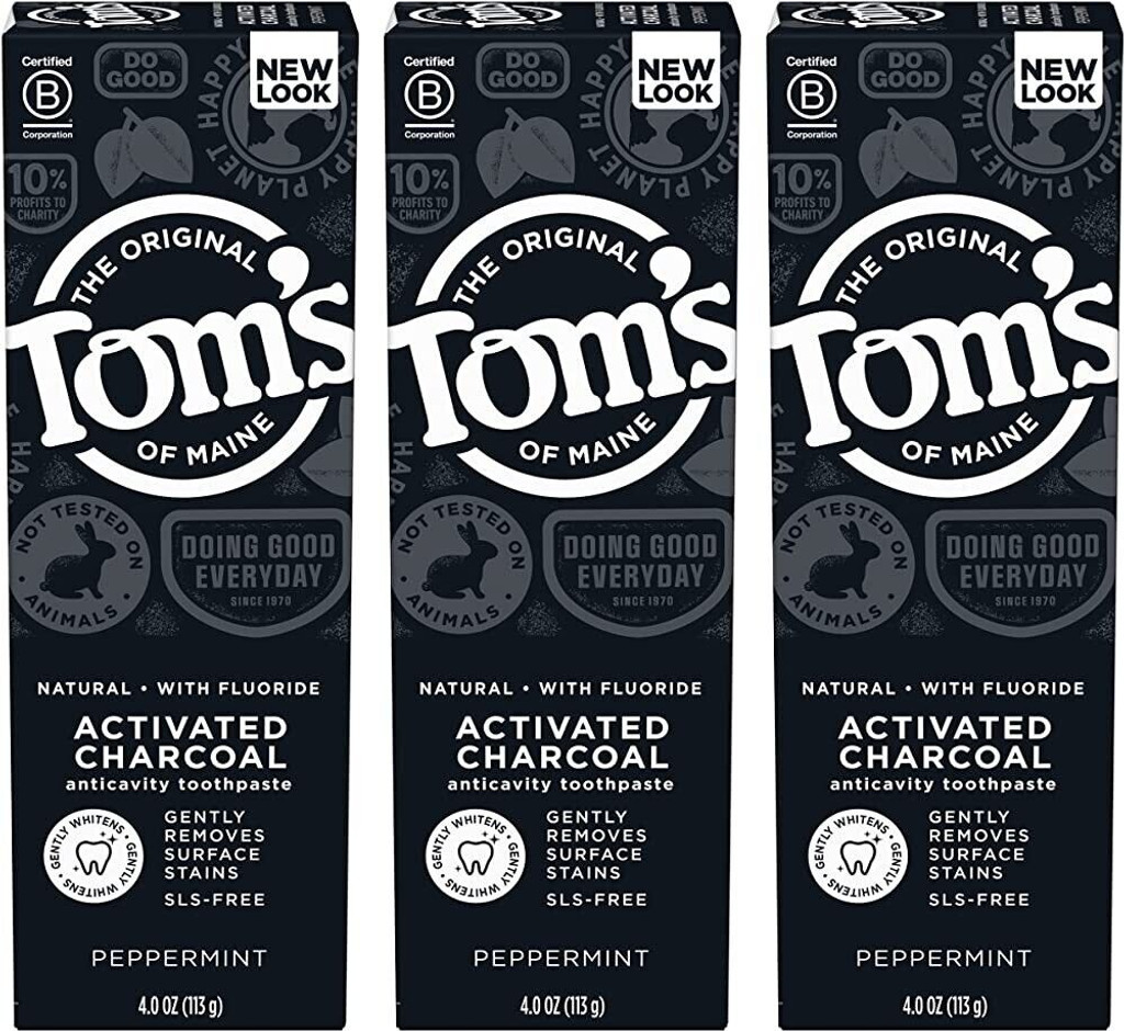 BL Toms Natural Tannkrem Activated Charcoal Peppermint 4,7 oz - Pakke med 3
