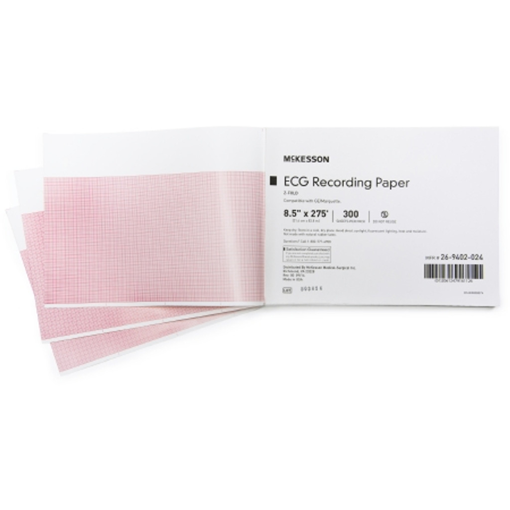 Diagnostisk registreringspapir mckesson termisk papir 8-1/2 tommer x 275 fot z-fold rødt rutenett
