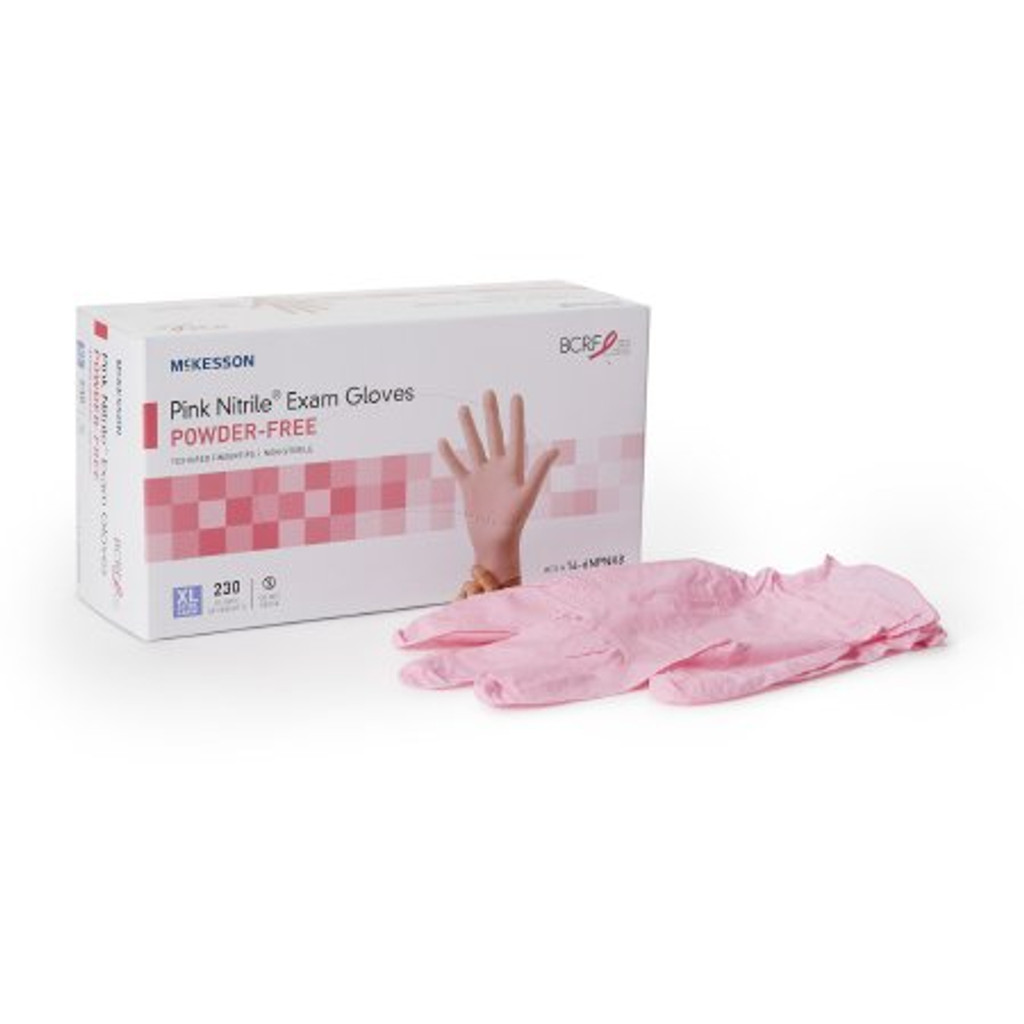 Exam Glove McKesson Pink Nitrile® X-Large NonSterile Nitrile Standard Cuff Length Textured Fingertips Pink Not Rated
