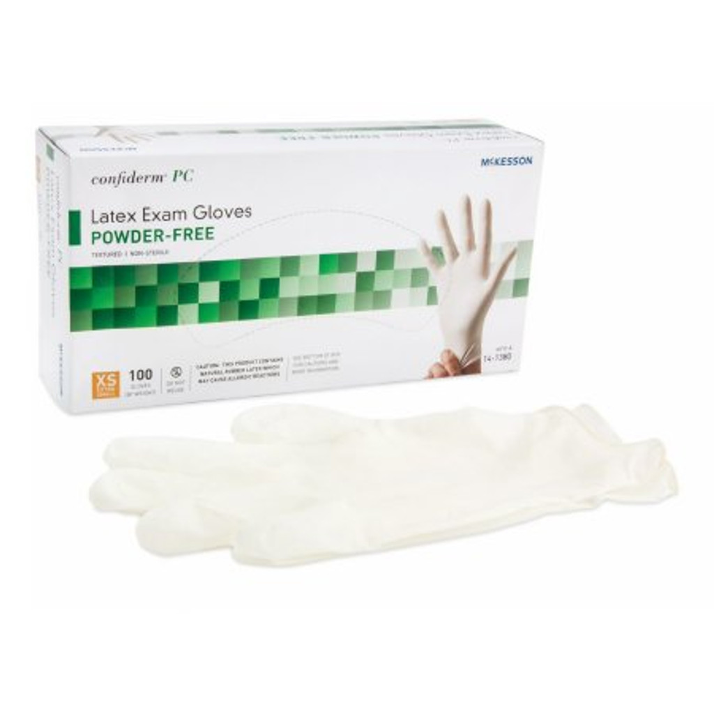 Exam Glove McKesson Confiderm® X-Small NonSterile Latex Standard Cuff Length Fully Textured Ivory Not Rated
