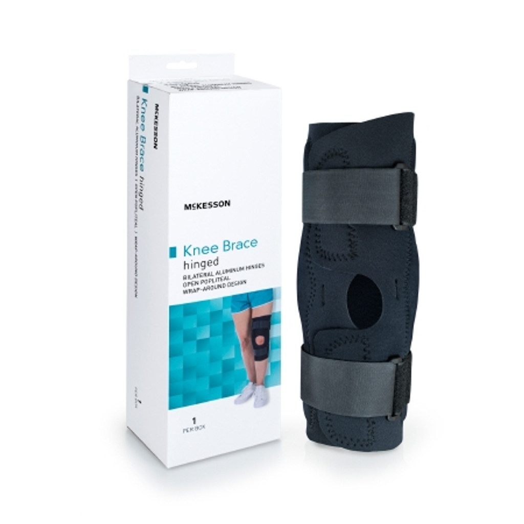 Knee Brace McKesson Medium Wraparound / Hook and Loop Strap Closure with D-Rings 18 to 20-1/2 Inch Circumference Left or Right Knee
