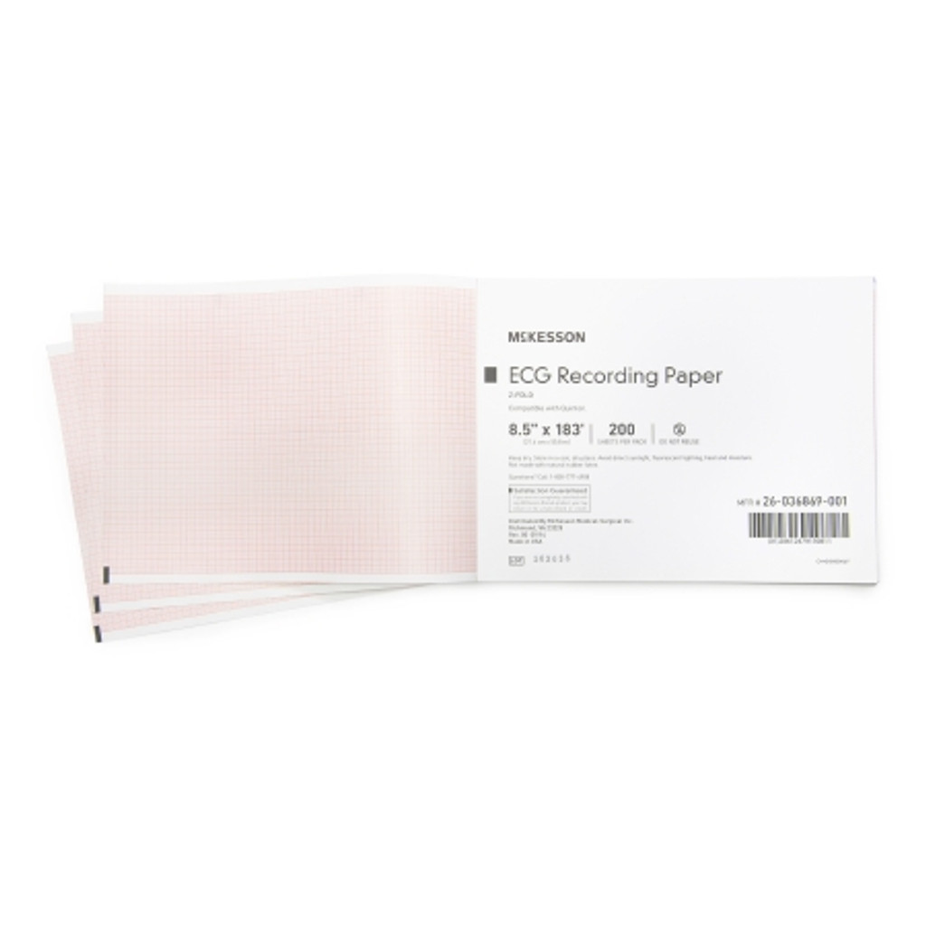 Papel de gravação de diagnóstico papel térmico mckesson 8-1/2 polegadas x 183 pés grade vermelha dobrável em z
