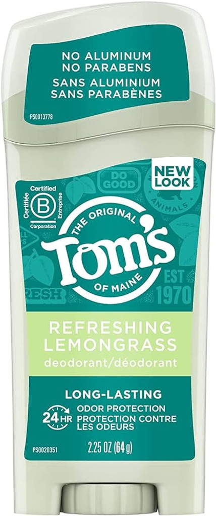 BL Toms Natural Deodorant Stick Langtidsholdbar Citrongræs 2,25 oz - Pakke med 3