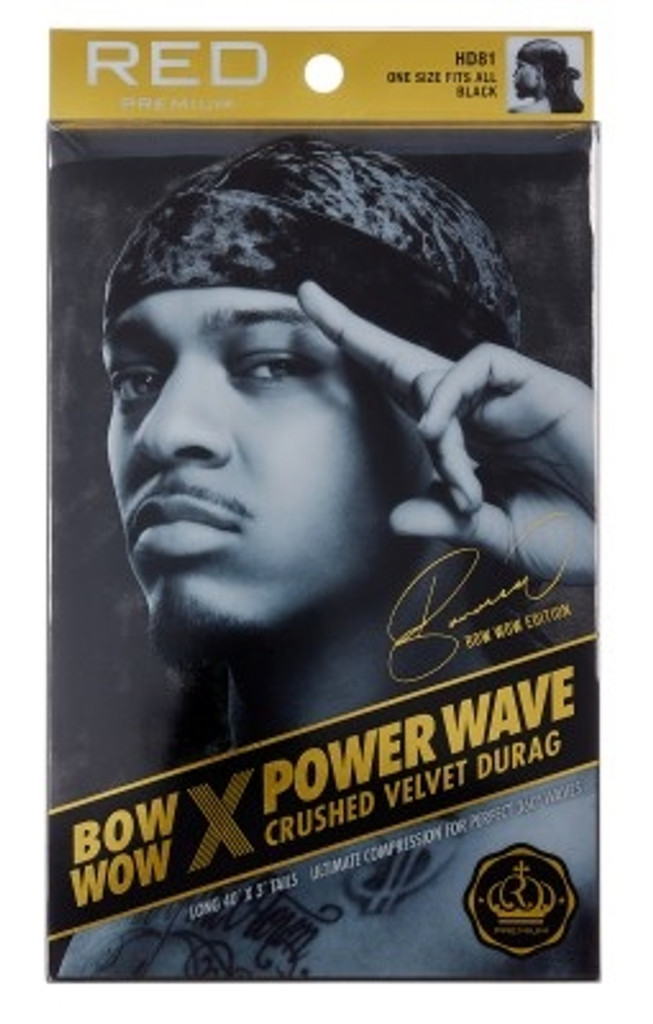 BL Kiss Red Durag Bow Wow Power Wave Crushed Velvet Black - חבילה של 3