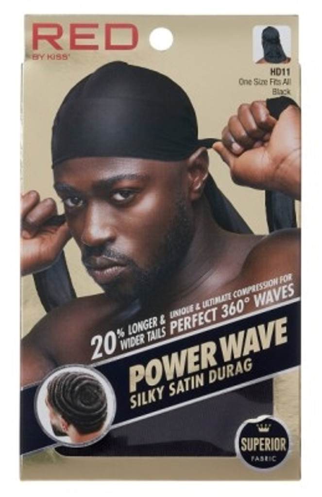 BL Kiss Rouge Durag Power Wave Satin Soyeux Noir - Lot de 3