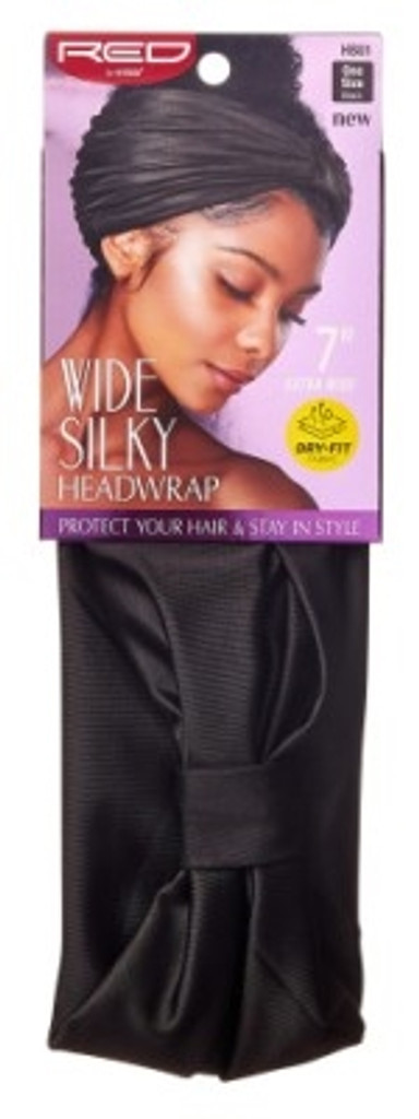 BL Kiss Red Wide Silky Headwrap 7 Tommer Extra Wide Black - Pakke med 3