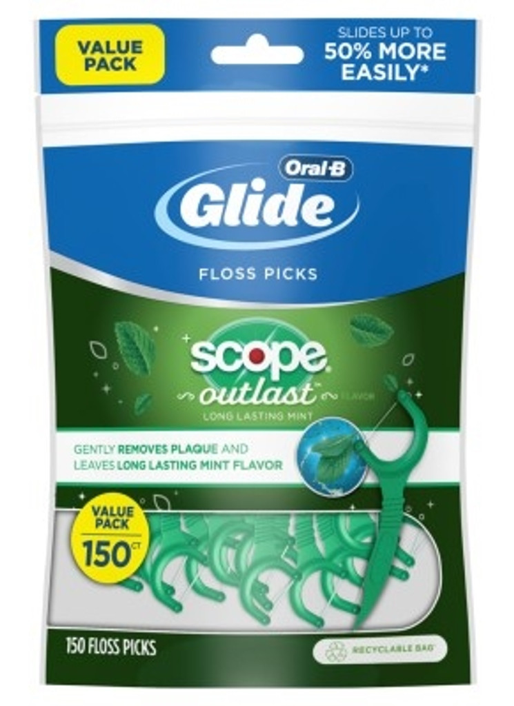 BL Glide Floss Picks 150 Count Scope Outlast Bag Value Pack - Paquet de 3
