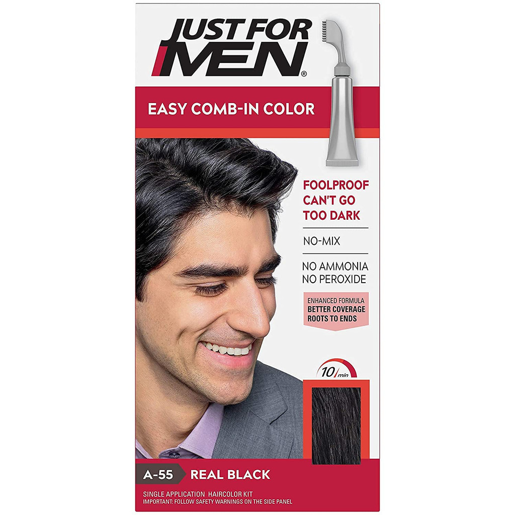 BL Just For Men Autostop Color #A-55 أسود حقيقي - عبوة من 3 قطع