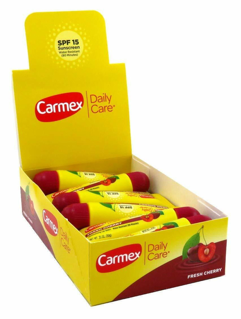 Bl carmex lip balm tube fresh cherry spf 15 0.35oz (12 חתיכות)