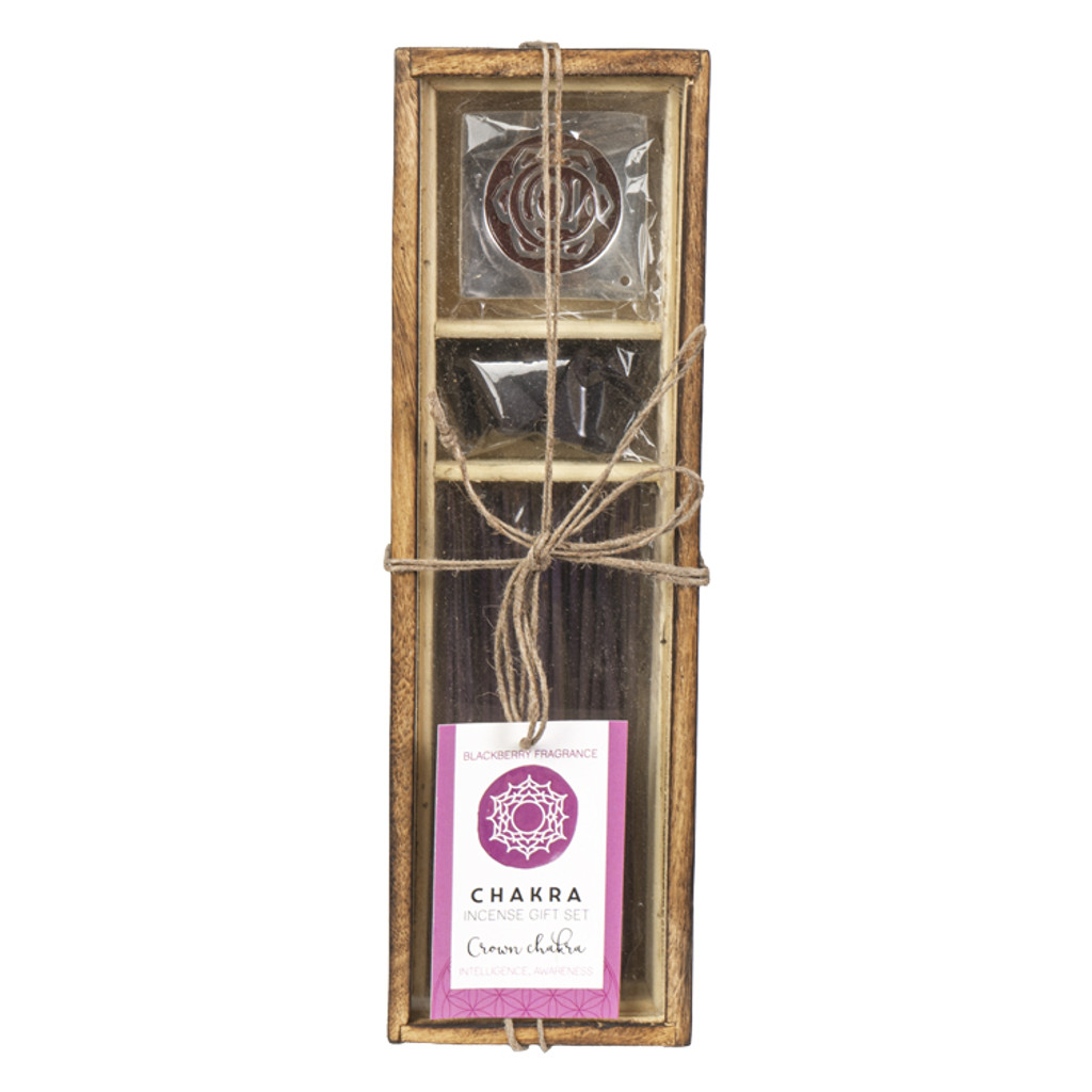 Set de regalo en caja de madera de incienso Pt Crown Chakra Blackberry