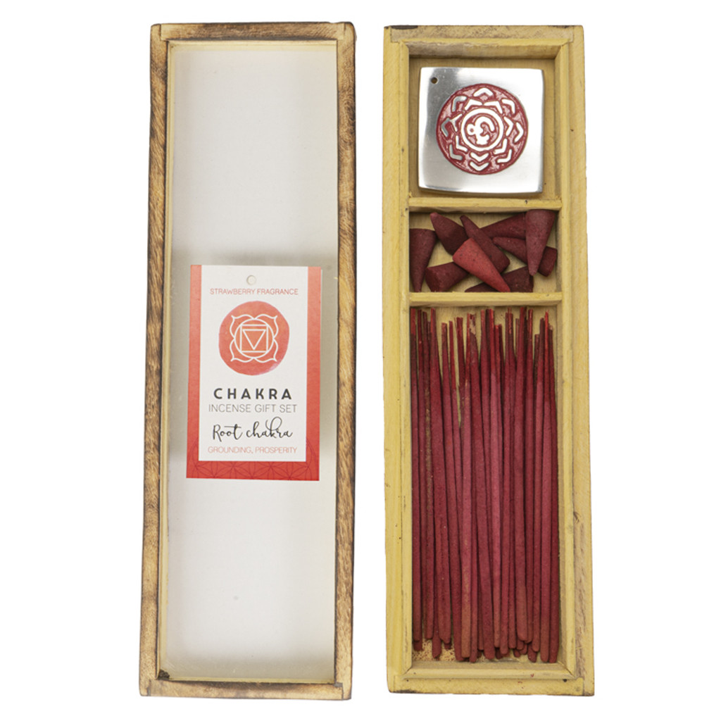 Coffret cadeau en bois d'encens fraise chakra racine Pt