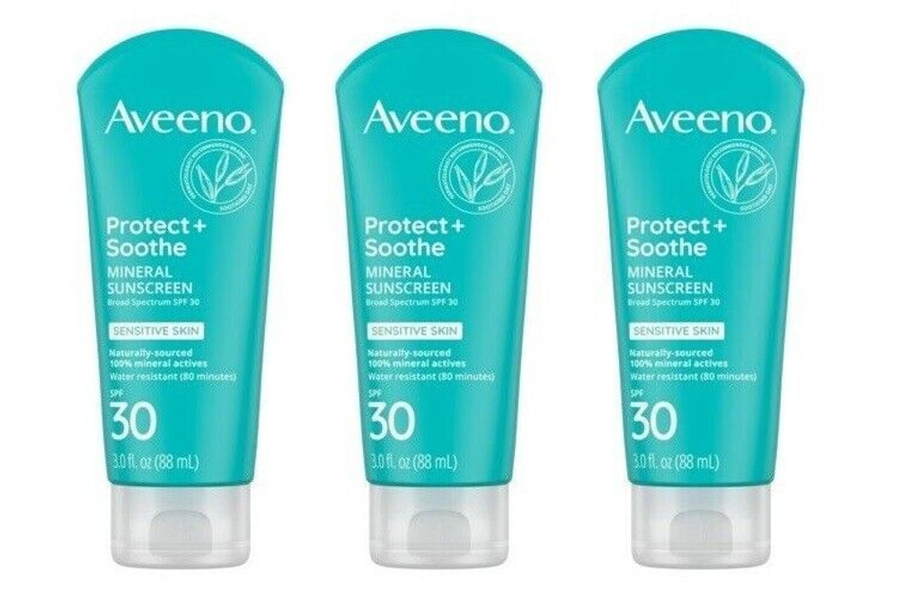 BL Aveeno Spf 30 Protect + Soothe Mineral Sunscreen Sensitive 3oz - Pack of 3
