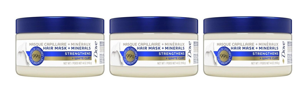 BL Dove Hair Mask + Minerals Strengthens + White Clay 4oz - Pack of 3