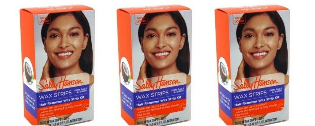 BL Sally Hansen Hair Remover Wax Strip Kit Face/Bikini - Pack of 3