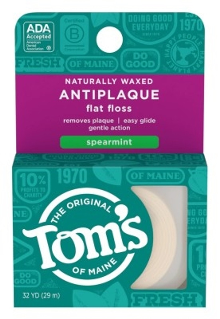 BL Toms Natural Flat Floss Antiplaque Spearmint Naturally Waxed 32Yd - Pack of 3