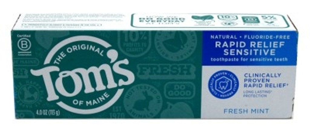 BL Toms Natural Toothpaste Rapid Relief Sensitive Freshmint 4oz - Pack of 3