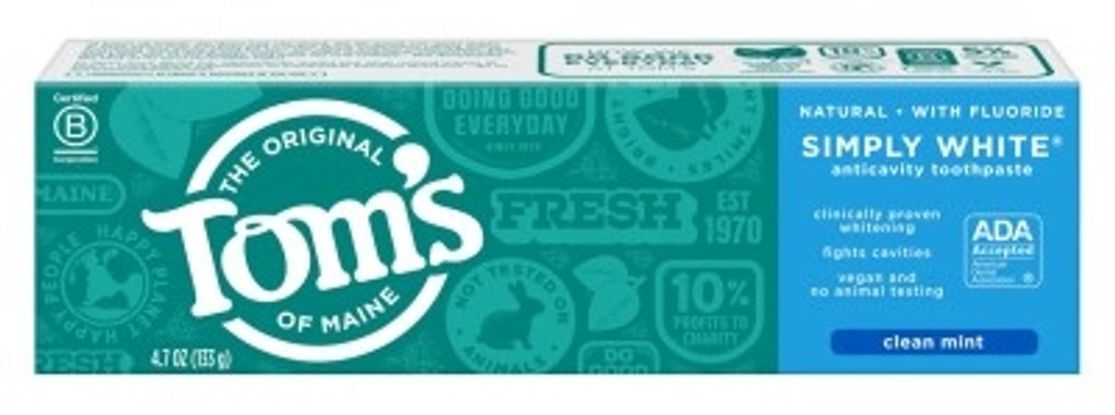 BL Toms Natural Toothpaste Simply White Clean Mint 4.7 Ounce - Pack of 3