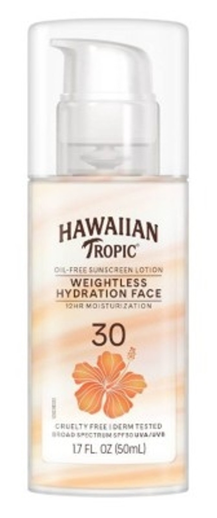 BL Hawaiian Tropic Spf 30 קרם הגנה לפנים לחות ללא משקל 1.7 oz - חבילה של 3