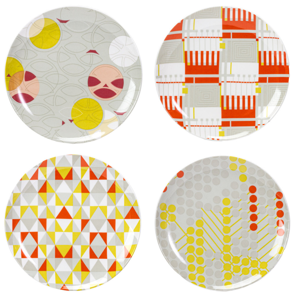 PT Frank Lloyd Wright 1955 Textile Taliesin Line Dessert Plates - Set of 4