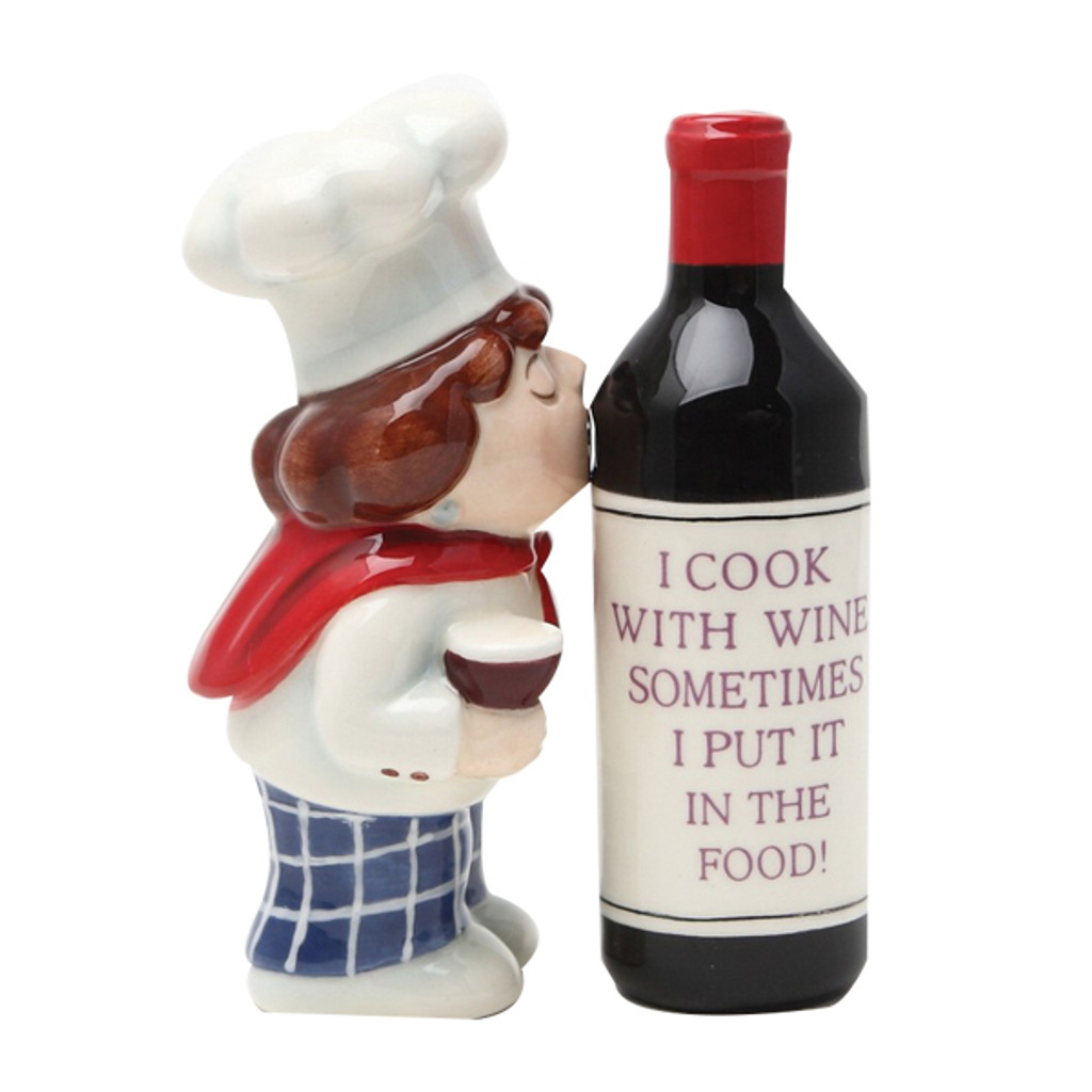 PT Magnetic Kissing Wine Chef Salt and Pepper Shaker Set