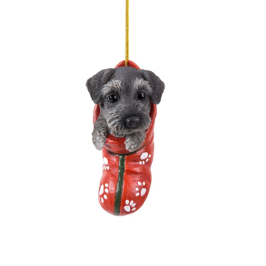PT Schnauzer in Christmas Stocking Hand Painted Ornament