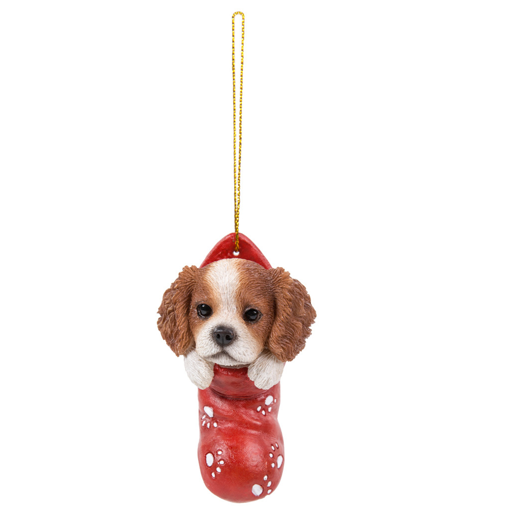 PT King Charles Spaniel i julestrømpe håndmalet ornament