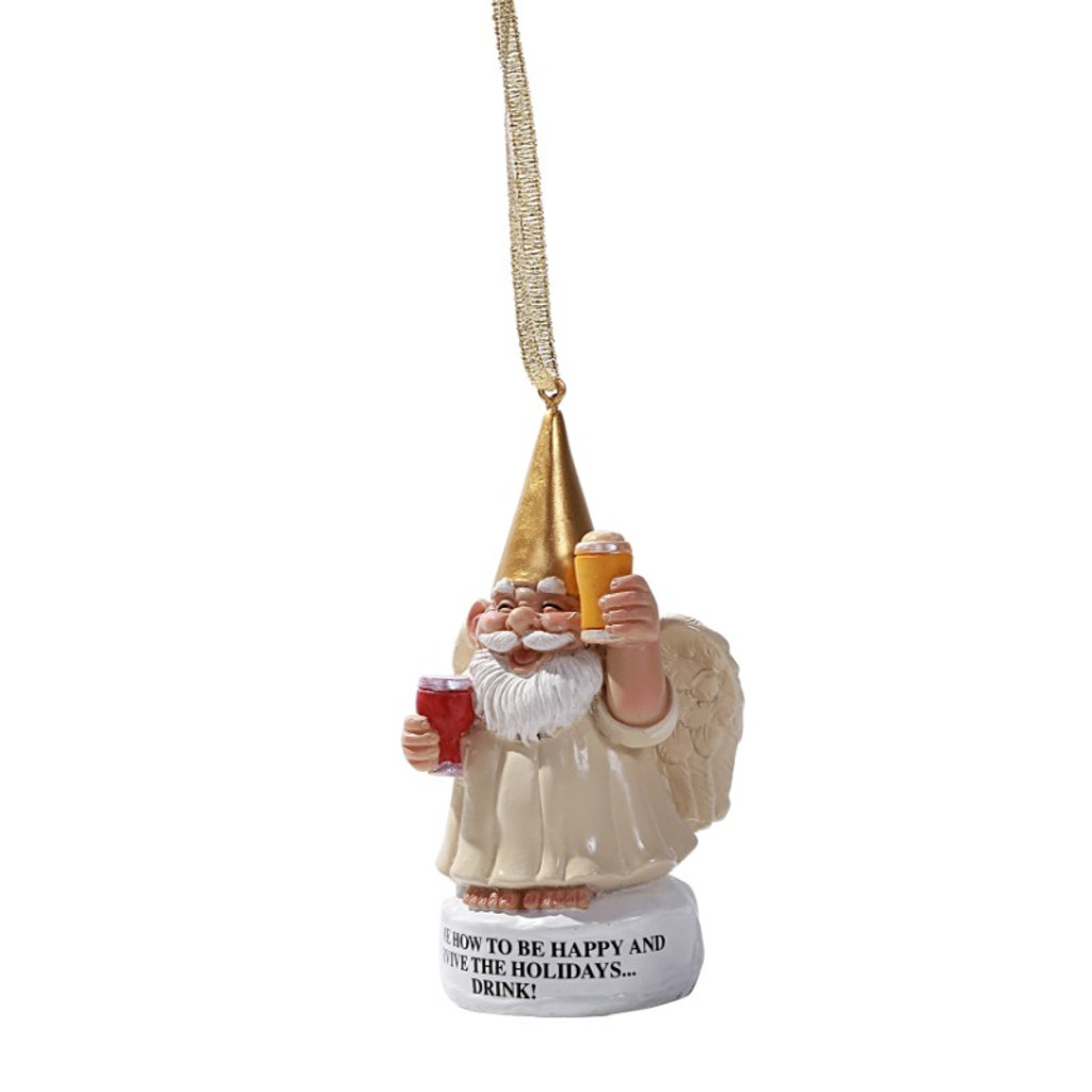 PT Angel Gnome Holding Alcohol Ornament 