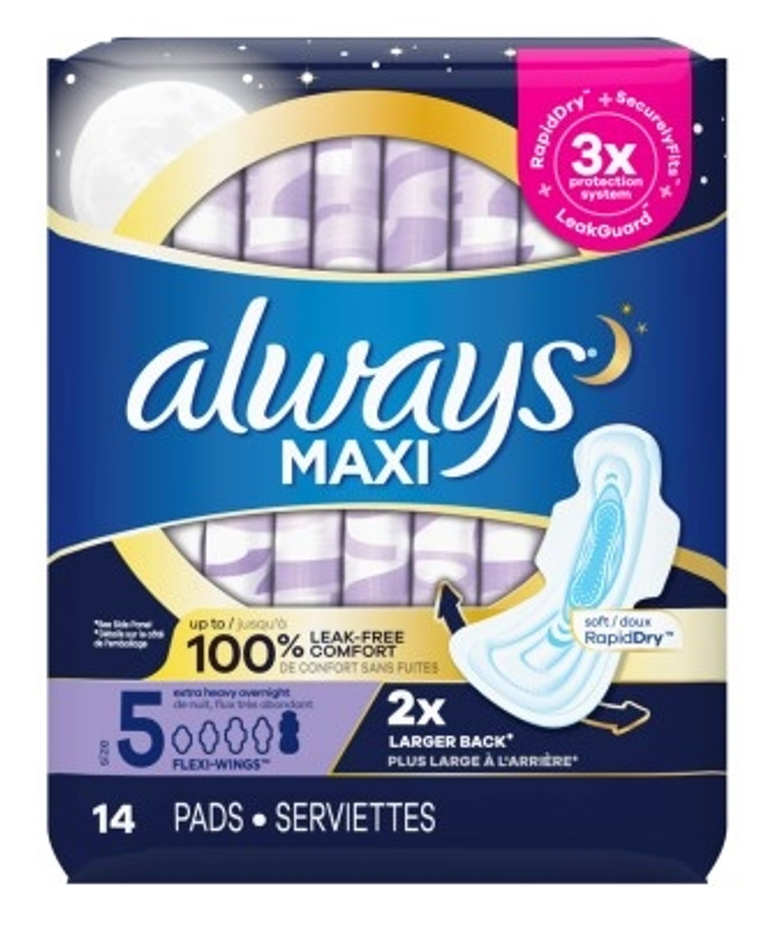 BL Always Pads tamanho 5 Maxi 14 contagem extra pesada durante a noite - pacote de 3