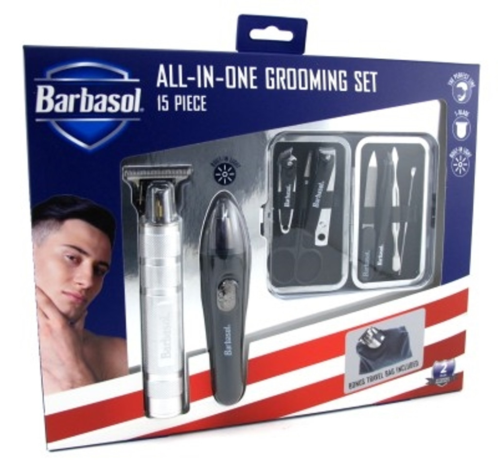 BL Barbasol All-In-One Grooming Set 15 Piece Bonus Travel Bag