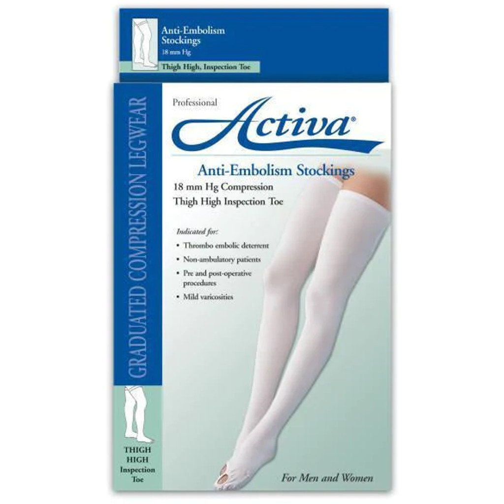 Activa Anti-Embolism 18 mmHg Thigh High w/ Inspection Toe White XL
