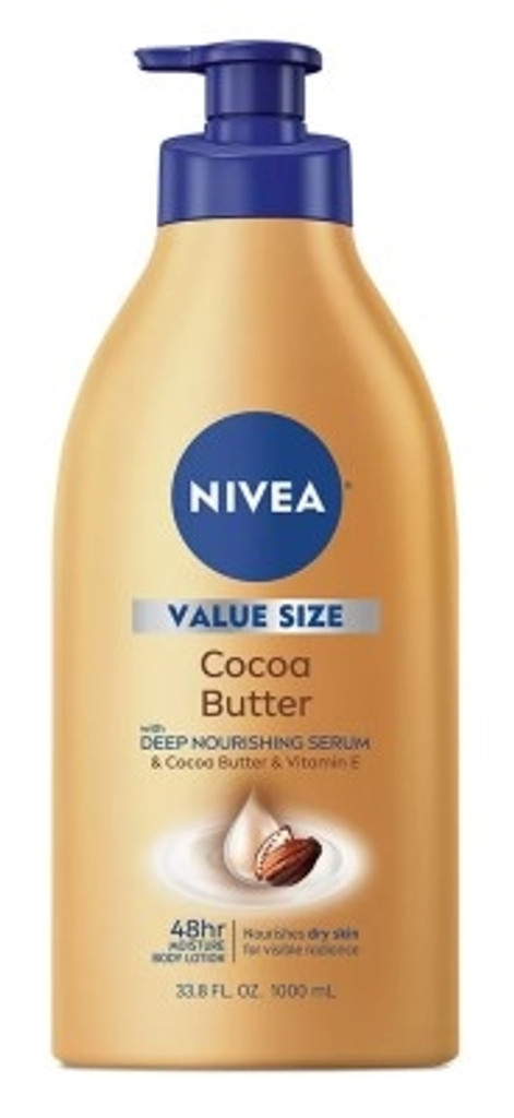 BL Nivea Lotion Kakaosmør 33,8 oz pumpe gir næring til tørr hud - pakke med 3