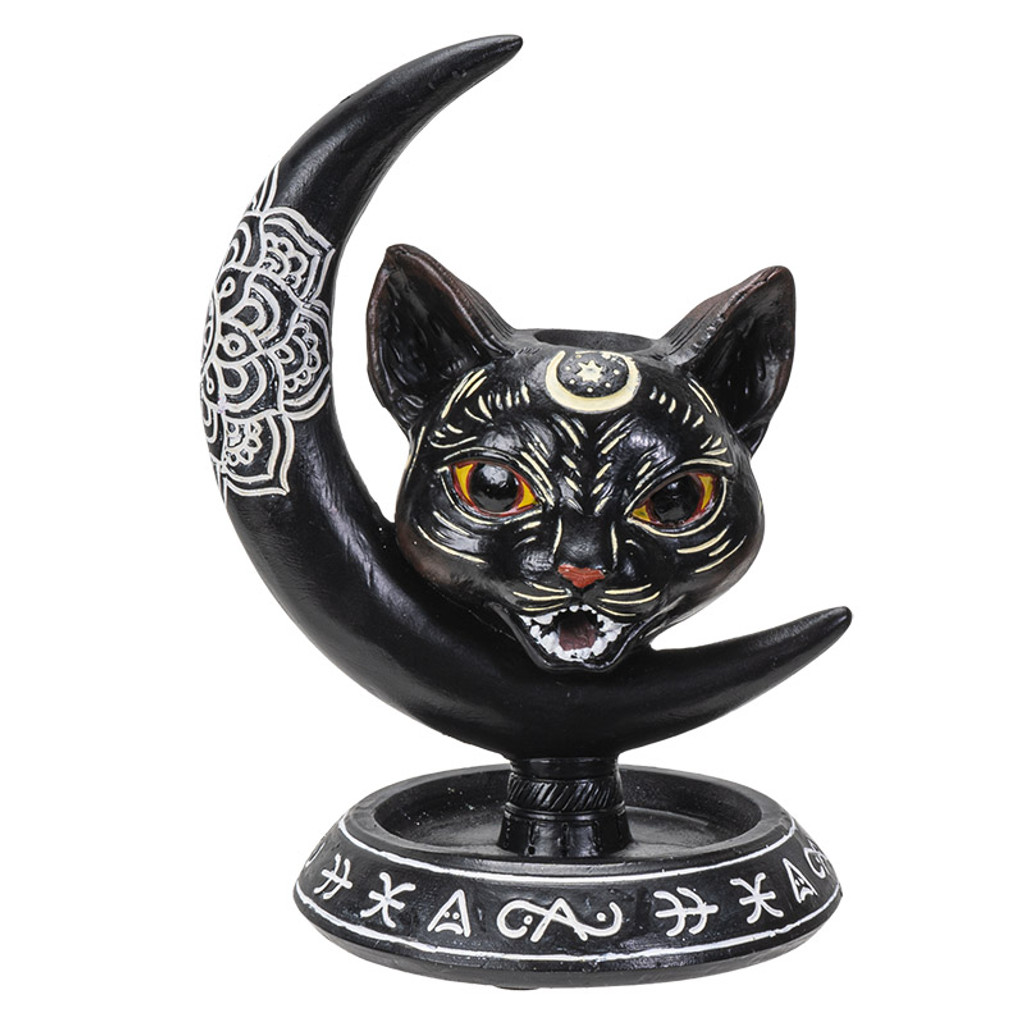 PT Black Cat Moon Resin Backflow Incense Burner
