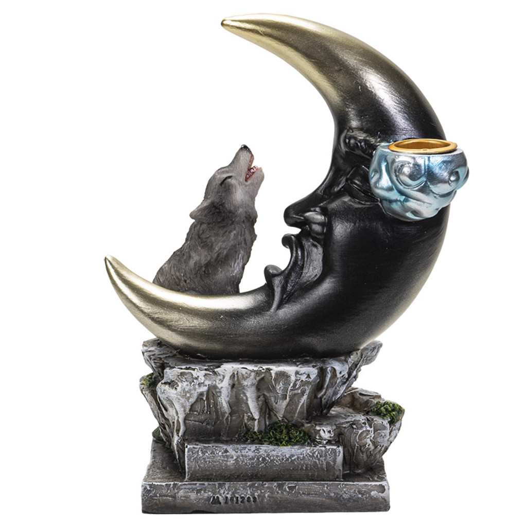 PT Wolf Howling at the Moon Resin Backflow Incense Burner