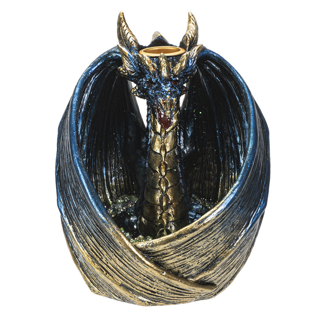 PT Blue and Gold Dragon Resin Backflow Incense Burner 