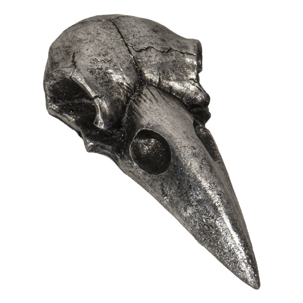 PT Raven Skull Antique Silver Finish Resin Handheld Mirror