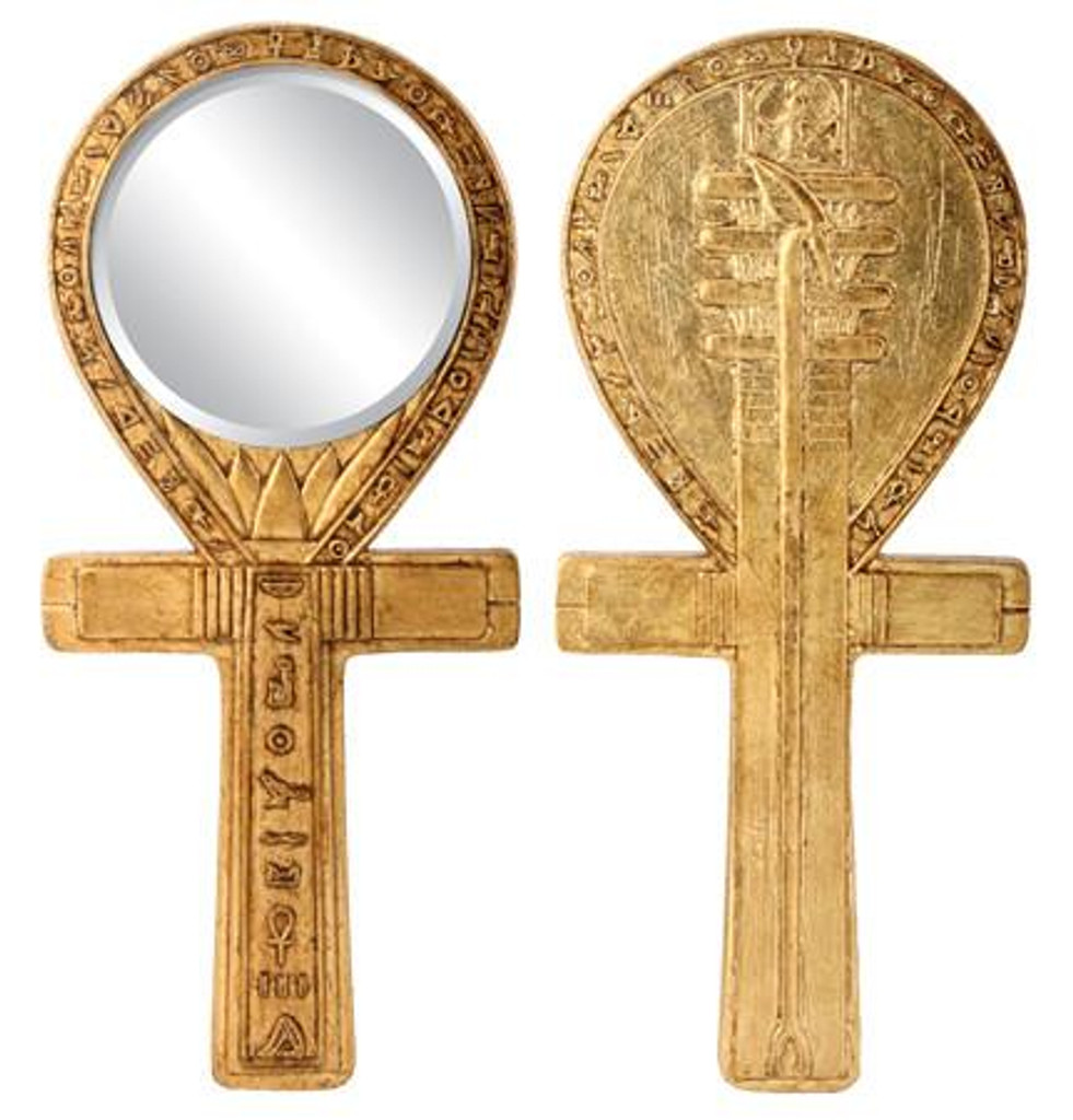 Espejo de mano egipcio de resina pt golden djed ankh