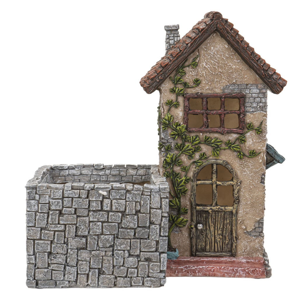 PT Fairy Garden Tall House אדנית פרחי שרף עם אור לד