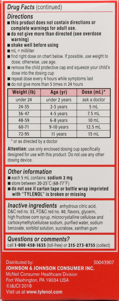 Tylenol Pijn + Koorts voor kinderen 160 mg Acetaminophen Bubblegum Orale suspensie 4 oz