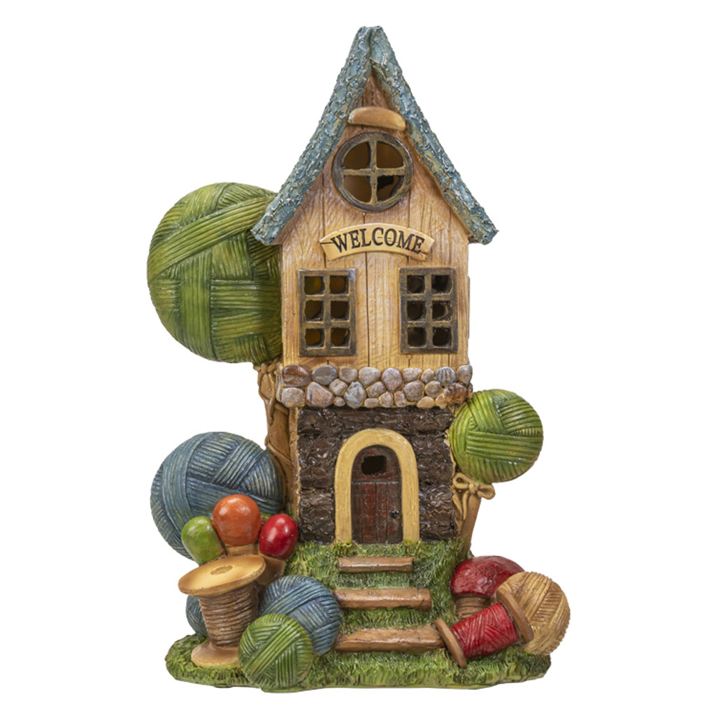 PT Yarn Ball Resin Fairy House with LED Light