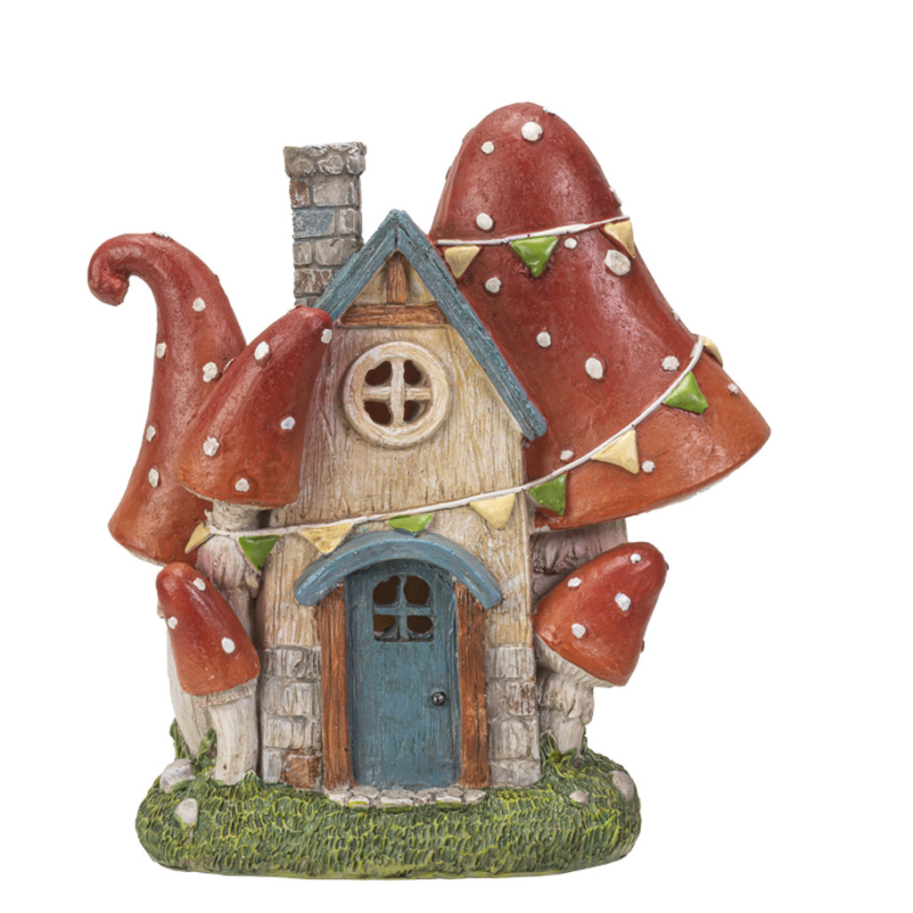 PT Toad Stool Resin Fairy House with LED Light