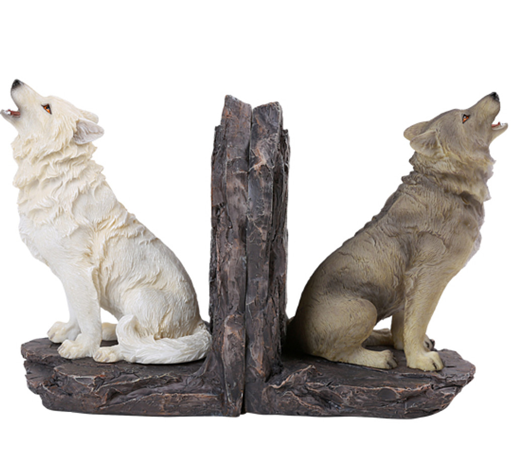 PT Howling Wolves Hand Painted Resin Bookends 