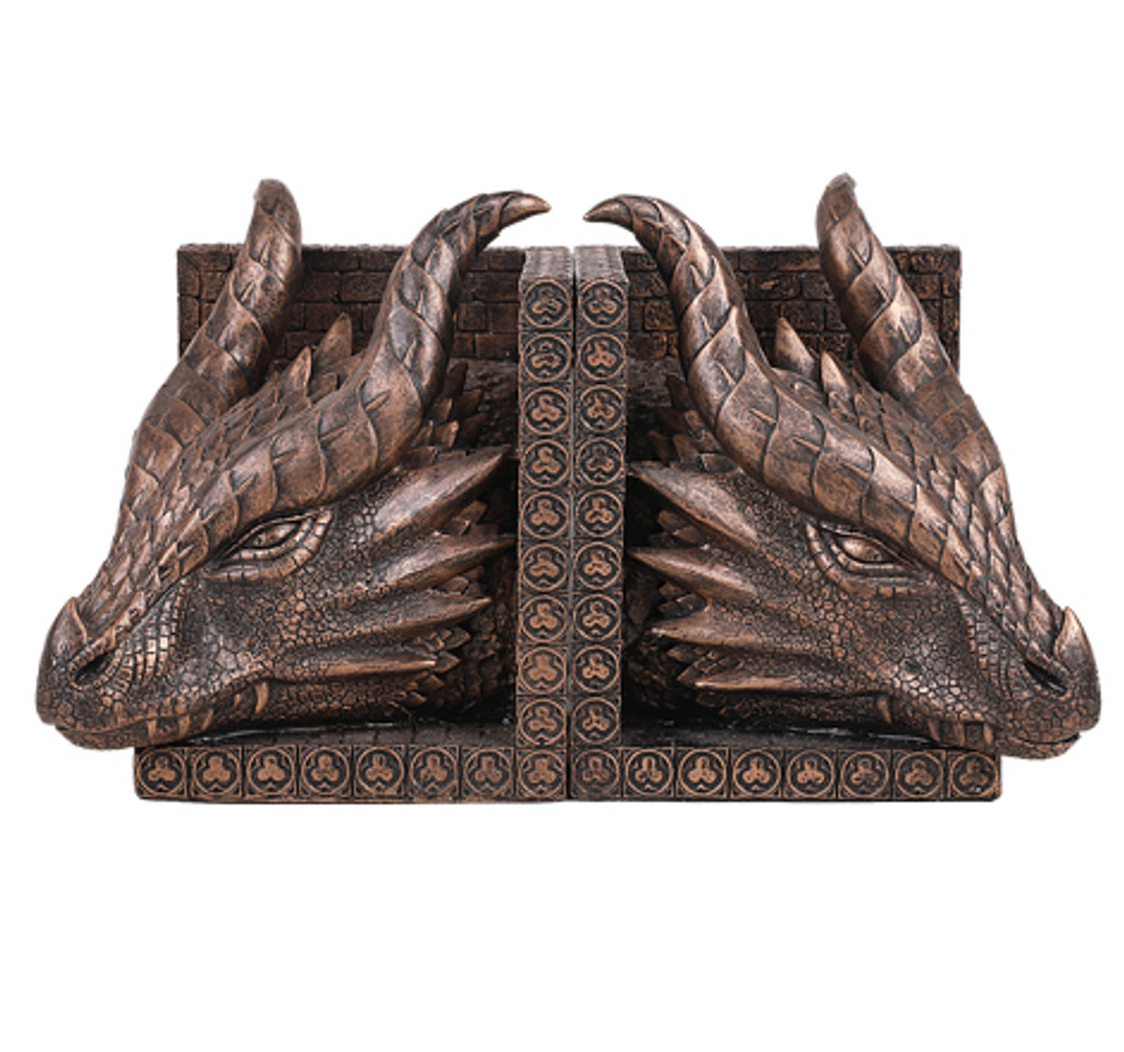 Handbemalte Buchstützen aus Kunstharz mit Drachen aus Pt-Bronze 
